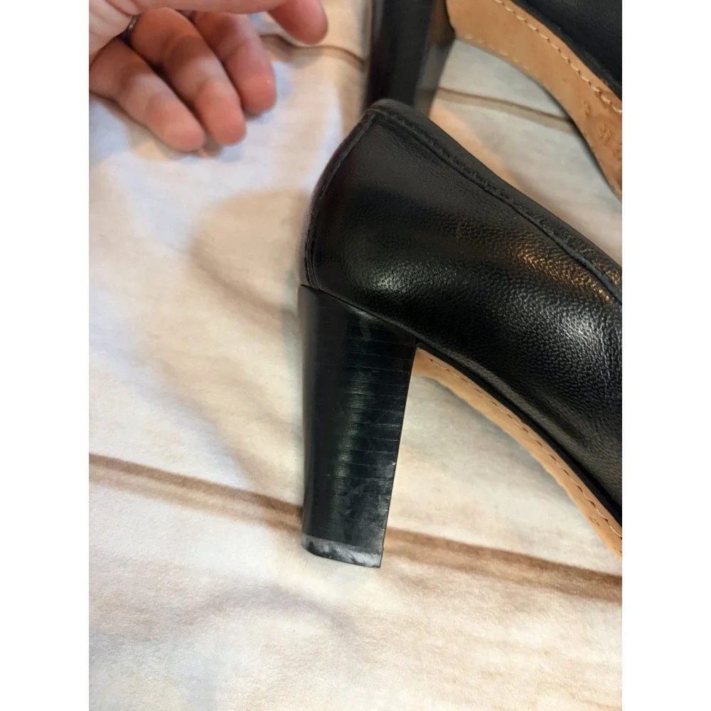 Antonio Melani Black Leather‎ Heels 6M Loafer Style Square Toe Career